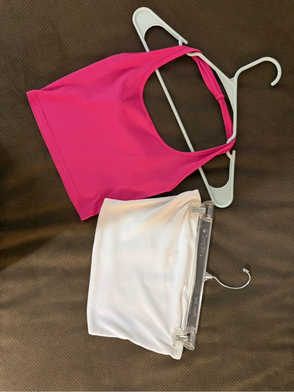 Women’s Pink Ribbed Halter Crop Top and white tube top